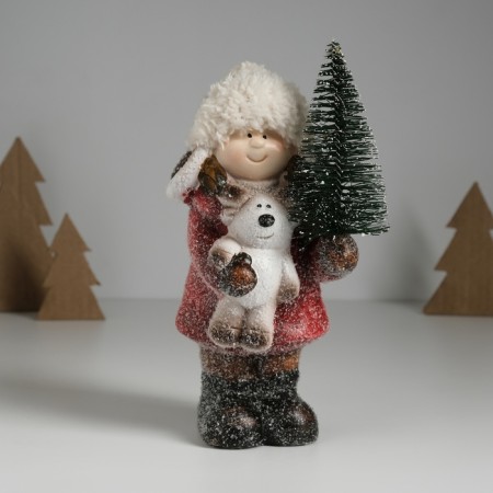 Souvenir ceramics Light "Baby in a red coat, with a Christmas tree and a elk" 10.5x8.5x19 cm