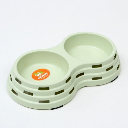 Metal dual bowl on a plastic base 2 x 160 ml, 25 x 14 x 5 cm, green-4