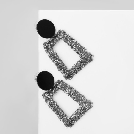 Earrings Metal "Aesthetics" trapezoid, black-gray color