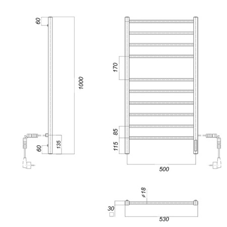 Domoterm electric heated towel rail "Cuba" P10, 500x1000 mm, right, chrome-4