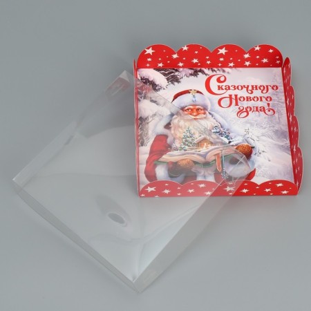 Box for confectionery with PVC lid "Fairytale New Year", 13 x 13 x 3 cm, New Year-4