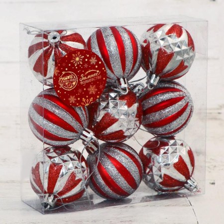 Set of balls plastic D-5 cm, 9 pcs "Olympia Assorted" silver-red-1