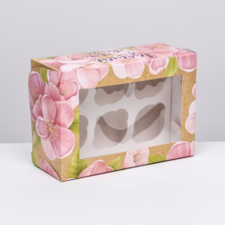 Packaging for 6 cupcakes with a window, "best in the world", 25 x 17 x 10 cm