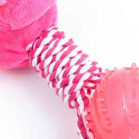 Toy for dogs 3-in-1 "Hippo": cable, soft with a squeak, tpr ball, 20 cm, pink-5