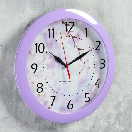 Watching clock, series: flowers, "flowering tree", smooth move, d-29 cm, lilac rim-1