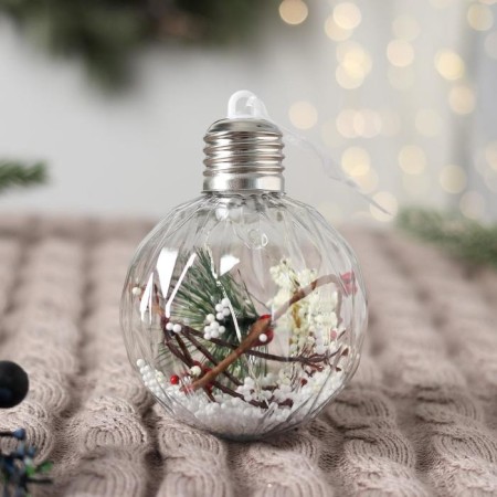 Ball plastic light D-8 cm "time of miracles" Christmas tree and snow, transparent