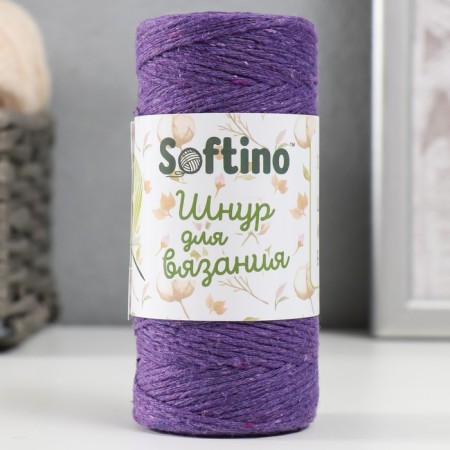 Knitting cord 100% cotton, width 1mm 100m 80g "Dark lilac" 10x4.2x4.2 cm
