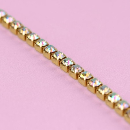 Chain with rhinestones, with holography, metal, glass, 3.5 mm, 9 ± 1 m, gold color-1