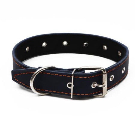 Leather collar on synthetic winterizer, dimensionless, 71 x 3.5 cm, Osh 29-62 cm, blue-1