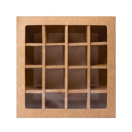 Folding box under 16 sweets with a window, craft, 17.7 x 17.7 x 3.8 cm-4