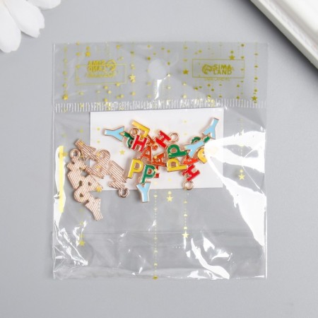 Decor for creativity metal, enamel "Happy inscription" 2.7x1.3 cm-2