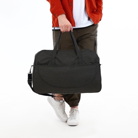 Road bag with lightning, outer pocket, long belt, khaki color-5