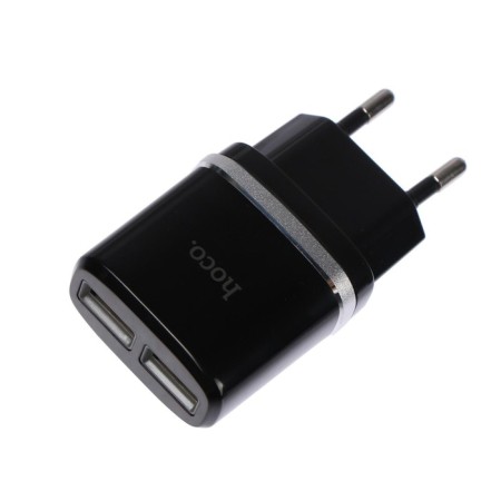 Network charger Hoco C12, 2 USB - 2.4 A, black-1