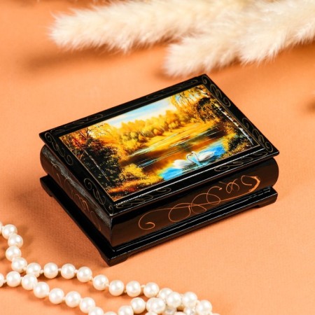 Casket "Swans", 7.5 × 10 cm, lacquer miniature