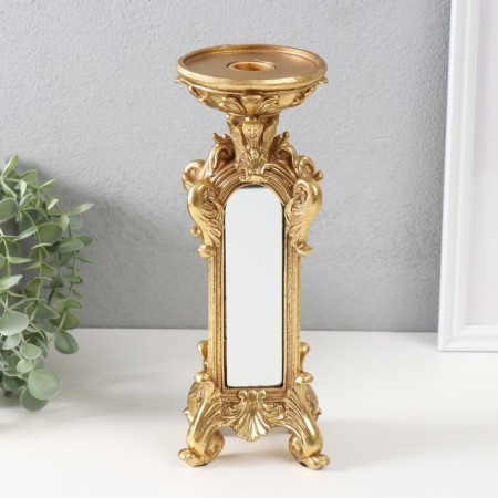 Polystone candlestick for 1 candle "Empire" gold with a mirror 9.5x7x26 cm