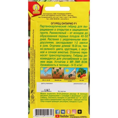 Cucumber Seeds Ontario, F1, C/P, 10 pcs-1