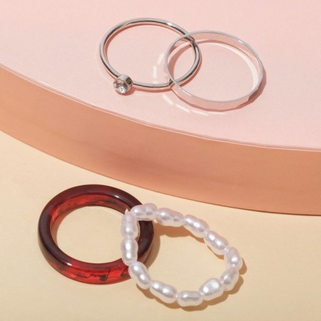 Ring set 4 pieces "Jeepsi", aesthetics, red-white color in silver, size 16-17
