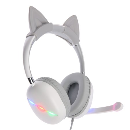 AKZ D52 headphones, wired, full -size, microphone, overhead ears, RGB, 1.75 m, white-1