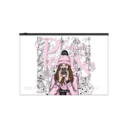 A4 Zip-Molniya folder, 160 μm, Erichkrause, Dreamy Girls, glossy, translucent, with print, mix-4