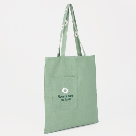 The shoper bag is bilateral, without fastening, outer pocket, green color