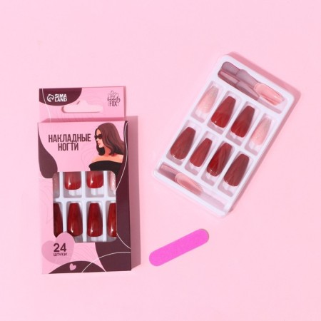 Falbings "Passion", 24 pcs, adhesive plates, ballerina shape, glossy color red/pink/silver-10