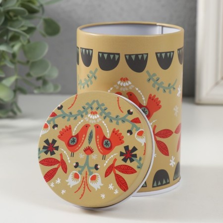 Casket Metal cylinder "Birds and flowers" 7.5x7.5x11 cm-2