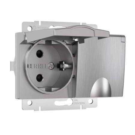 The W1172209 Double moisture protection socket, with grounding, with protective lids and curtains, silver reef