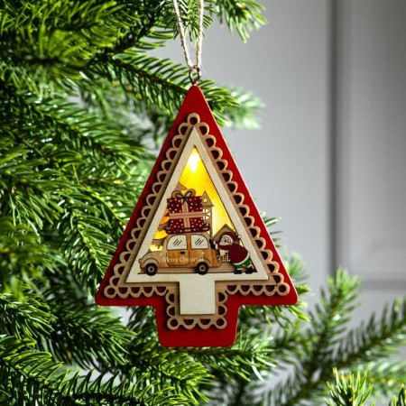 Christmas tree toy "Christmas tree with Santa Claus and Machine", from batteries, glow of warm white
