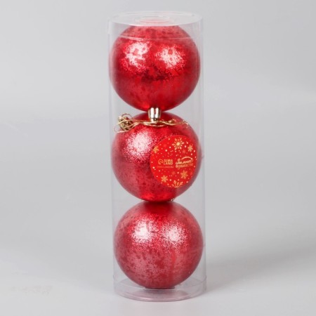 Set of balls plastic D-8 cm, 3 pcs "retro" red-1