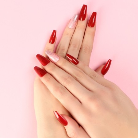 Falbings "Passion", 24 pcs, adhesive plates, ballerina shape, glossy color red/pink/silver-6