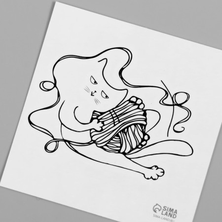 Tattoo on the body Black "Cat with a ball" 6x6 cm-5