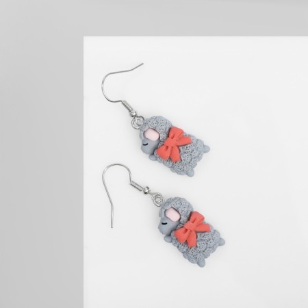 Earrings Assorted "Joy" lamb, red-gray color in silver-1