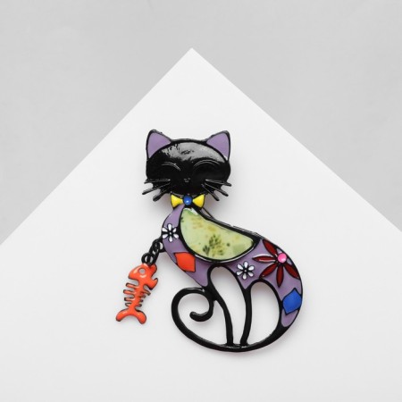 Multiple "cat" with movable fish, colored in black metal-1
