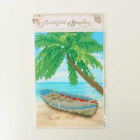 Diamond mosaic with partial filling on the canvas "Beach", 15 x 21 cm-2