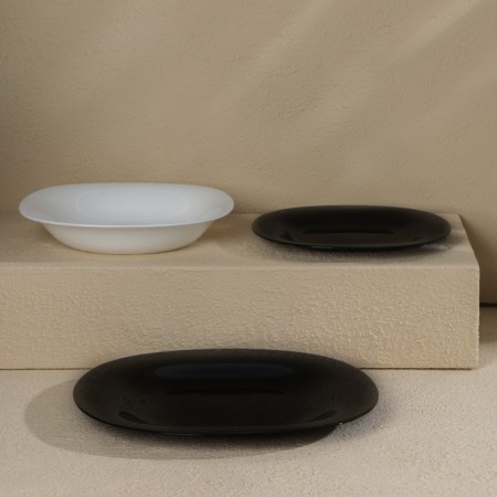 Luminarc Carine table service, glass ceramics, 18 objects, white and black color-3