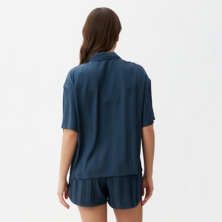 Female pajamas (shirt and shorts) KAFTAN SILK "strip" R.48-50, dark blue-3