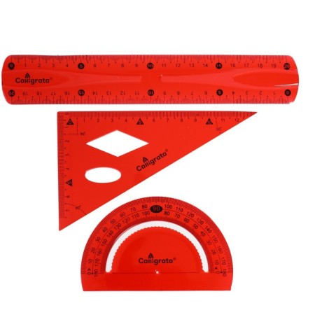 The set of geometric, silicone, flexible: ruler 20 cm, square, transporter, mix-4