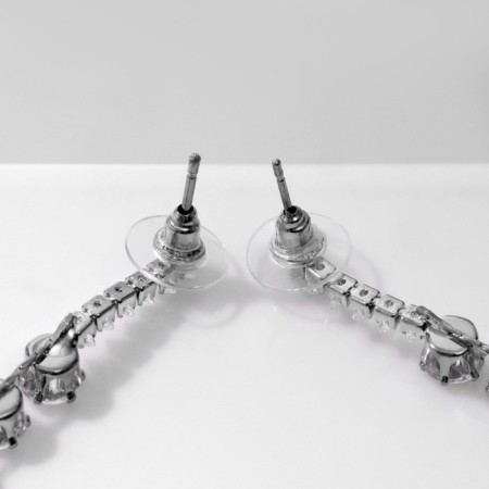 Hanging earrings with rhinestones “path” of circles, white color in silver, 7.5 cm-1