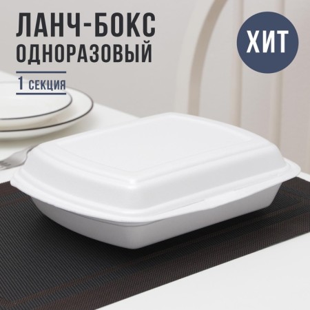 Disposable lunch box, 24.7 × 20.6 × 7 cm, 1 section, white color