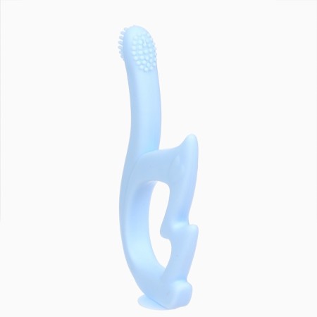 Silicone teething for teeth "Swan", brush, on suction cup, blue color, crumb I-3