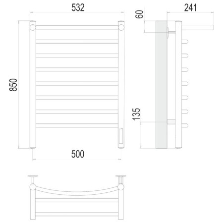 Terminus heated towel rail "Classic" P8, 500x850 mm, chrome-2
