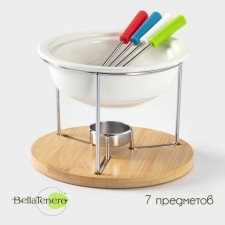 Fondu Ceramic Bellatenero Fondu, 5 items: a bowl 350 ml, 4 skewers, white color