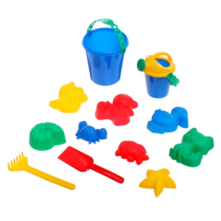 Set for playing in sand No. 113 (8 molds, scoop, watering can, rake, bucket) mix-8