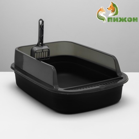 Toilet with transparent sides with a scoop and filter, 50 x 34 x 18 cm, black-1