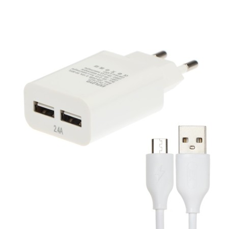 EXPLOYD EX-Z-1423, 2 USB, 2.4 A, MicroUSB cable, 1 m, white.