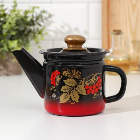 Hot teapot, 1 l, fixed handle, induction, red-black color, mixture