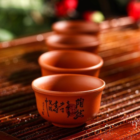 A set for the tea ceremony Ceramic "Hieroglyph", 5 items: kettle 200 ml, 4 Piala, 25 ml, brown color-1