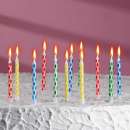 Candles for cake with stands, set 12 pcs, 6 cm