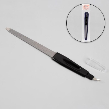 Metal peel-trimmer for nails, 17 cm, with a protective cap, in a case, black color-1
