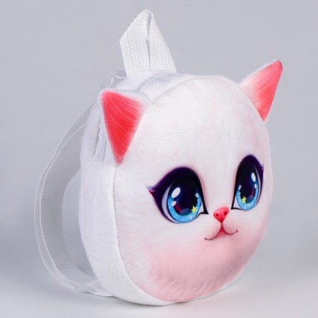 Baby backpack for a girl "cat", plush, white color-2